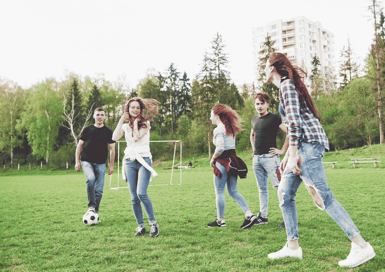 A large group of people enjoying an outdoor activity