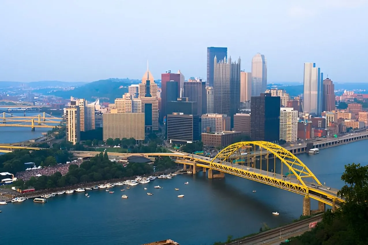 aerial view of The Ohio River in Pittsburgh